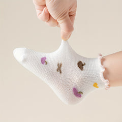 5pairs Flower Heart Mesh Lace Crew Socks for Girls