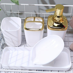 5pcs Bathroom Accessory Set: Lotion Dispenser, Soap Dish, Toothbrush Holder, Cup