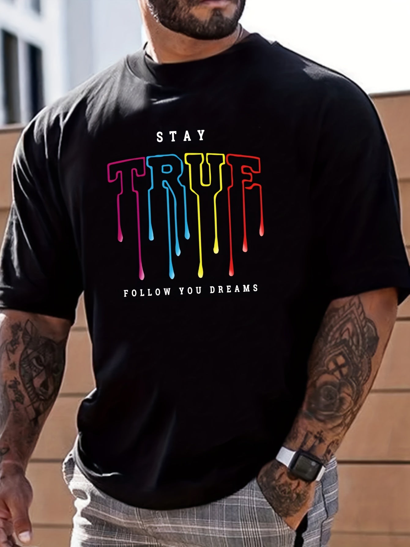 STAY TRUE Graphic Crew Neck Active T-shirt Men's Casual Comfy Tee