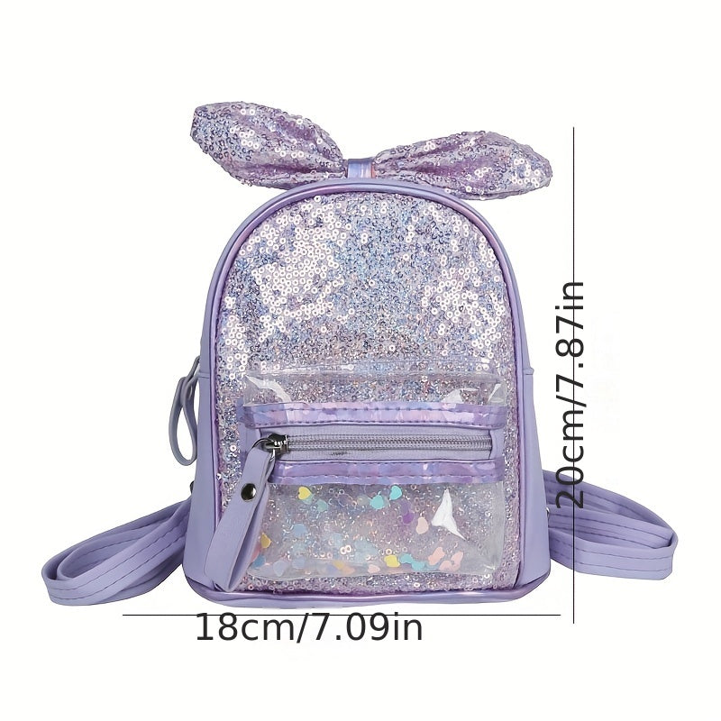 Girls Sequin Rabbit Ears Backpack PU Leather Schoolbag
