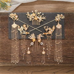 Crystal Pearl Flower Butterfly Hair Clip Headband Earring Set