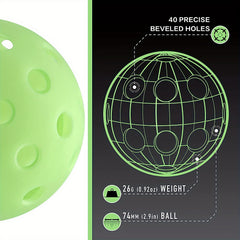 3pcs Luminous Pickleball 40 Holes Outdoor Pickleball With Net Bag
