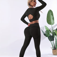 Women's Casual Sports Set Crop Top & High Waist Yoga Leggings