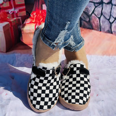 Women's Plaid Furry Slip On Shoes Warm Comfortable Lightweight