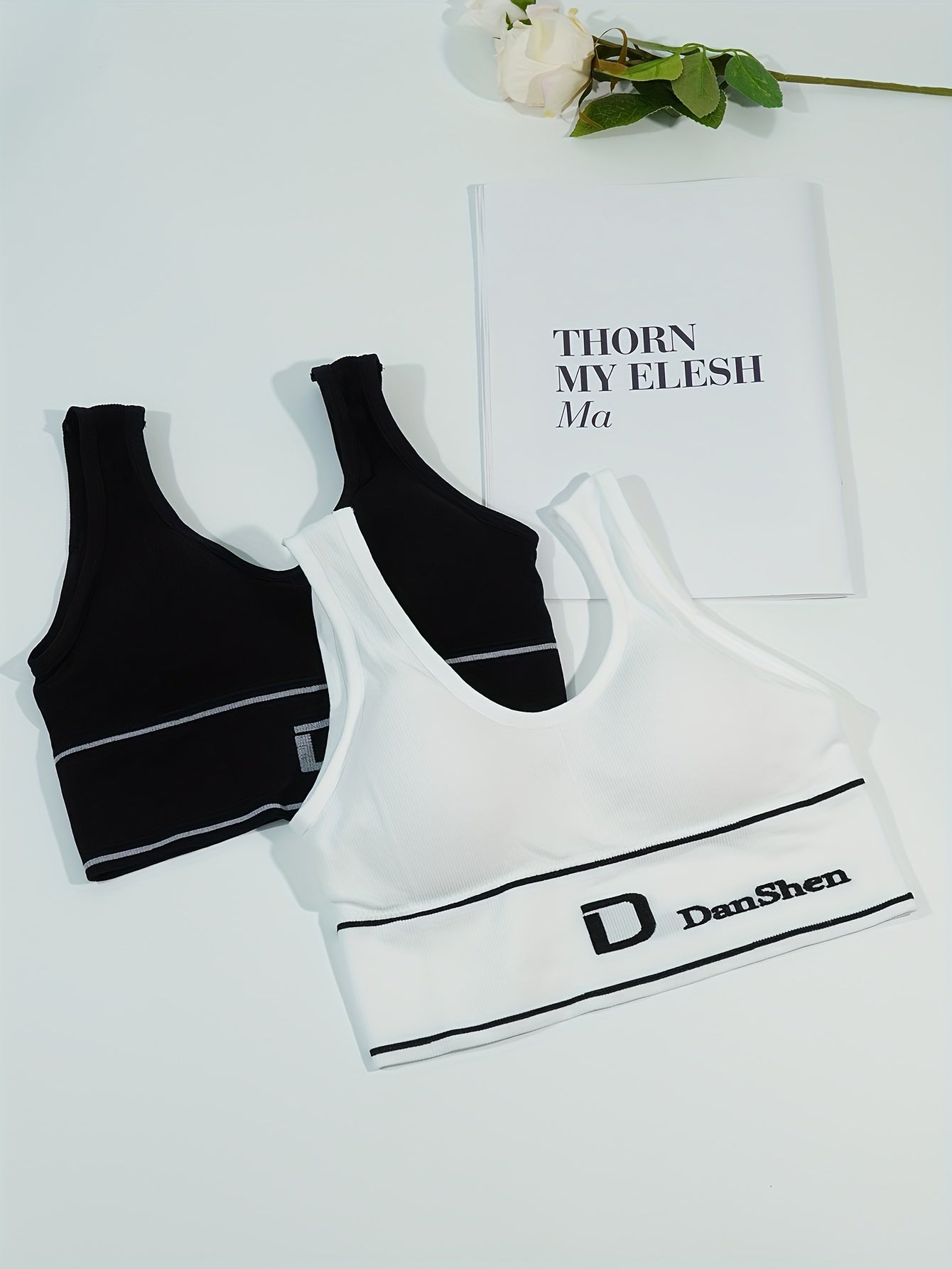 2pcs Letter Print Tank Tops V Neck Sports Top Women's Lingerie & Underwear