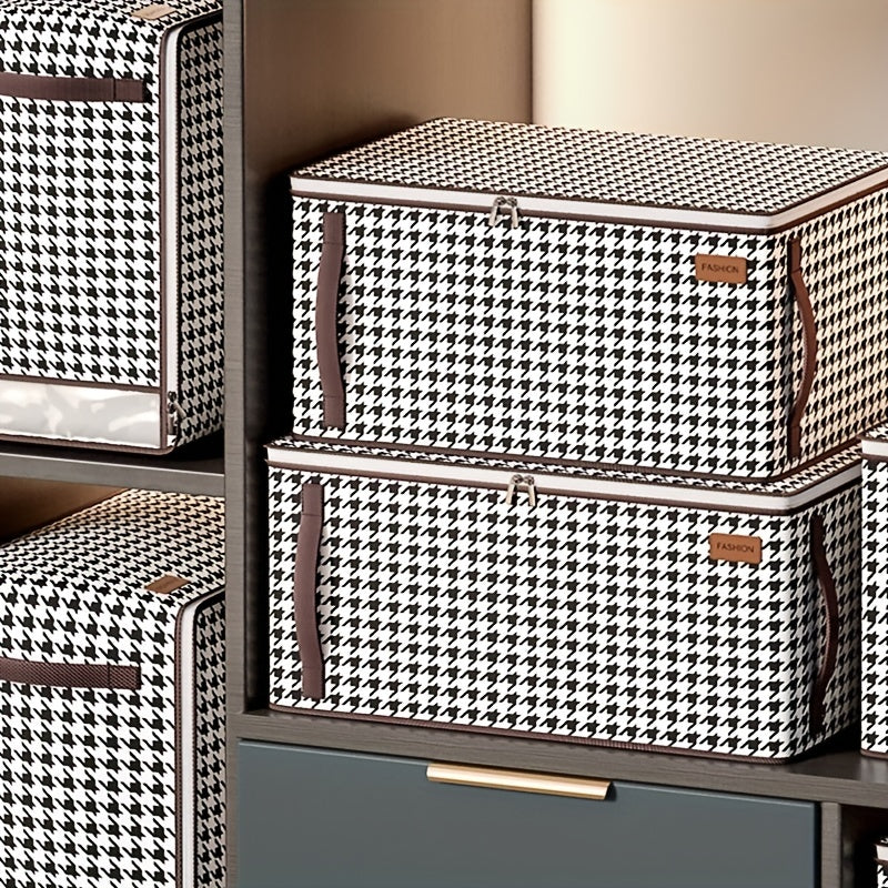 Large Capacity Houndstooth Pattern Storage Bag Zipper Dustproof Organizer