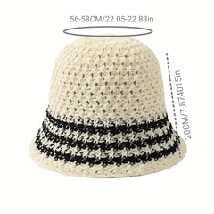 Hollow Crochet Breathable Bucket Hat Straw Cloche Hats Outdoor Travel Beach Hat