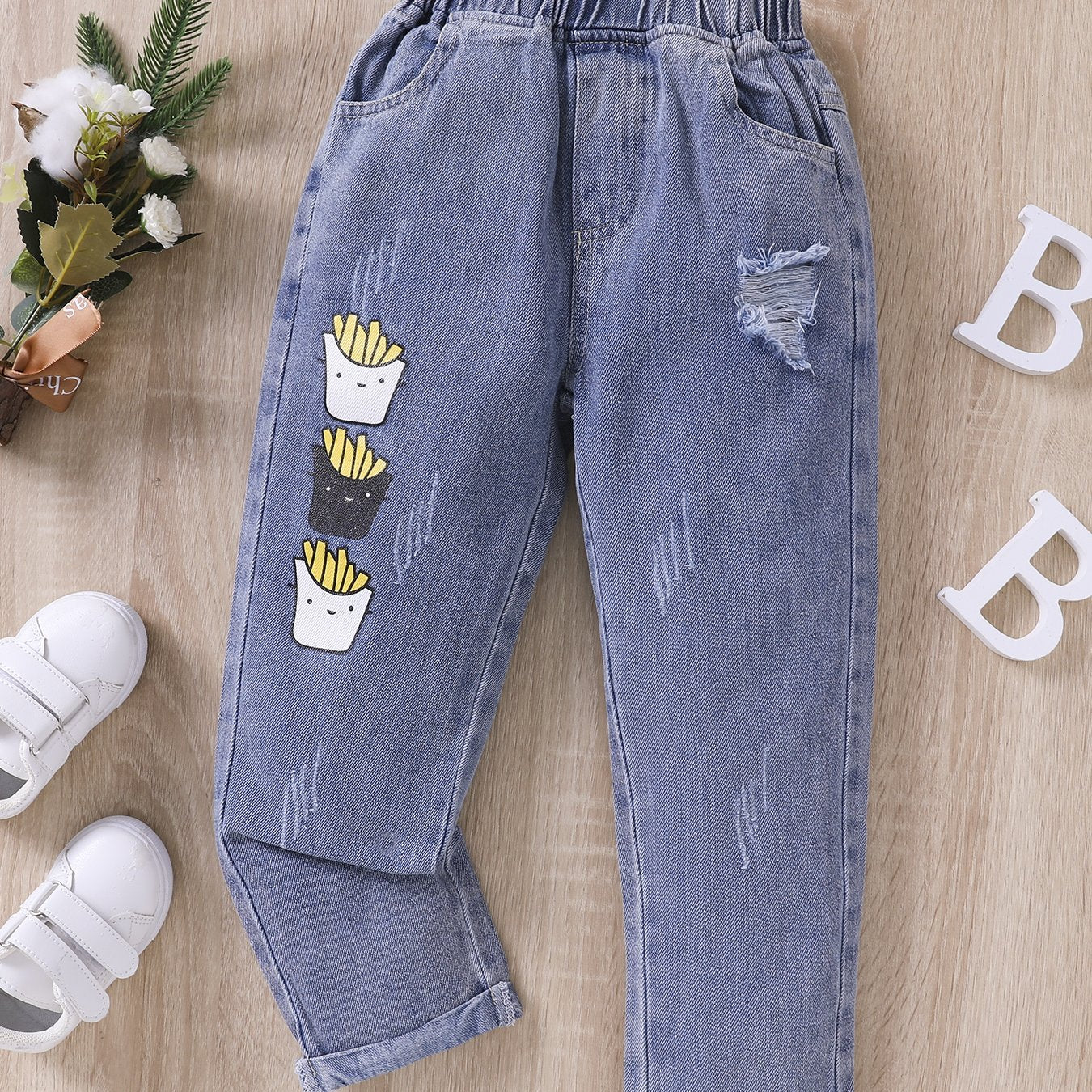 Boys Fries Print Ripped Jeans