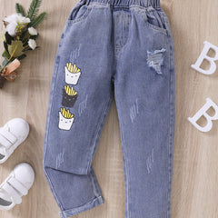 Boys Fries Print Ripped Jeans