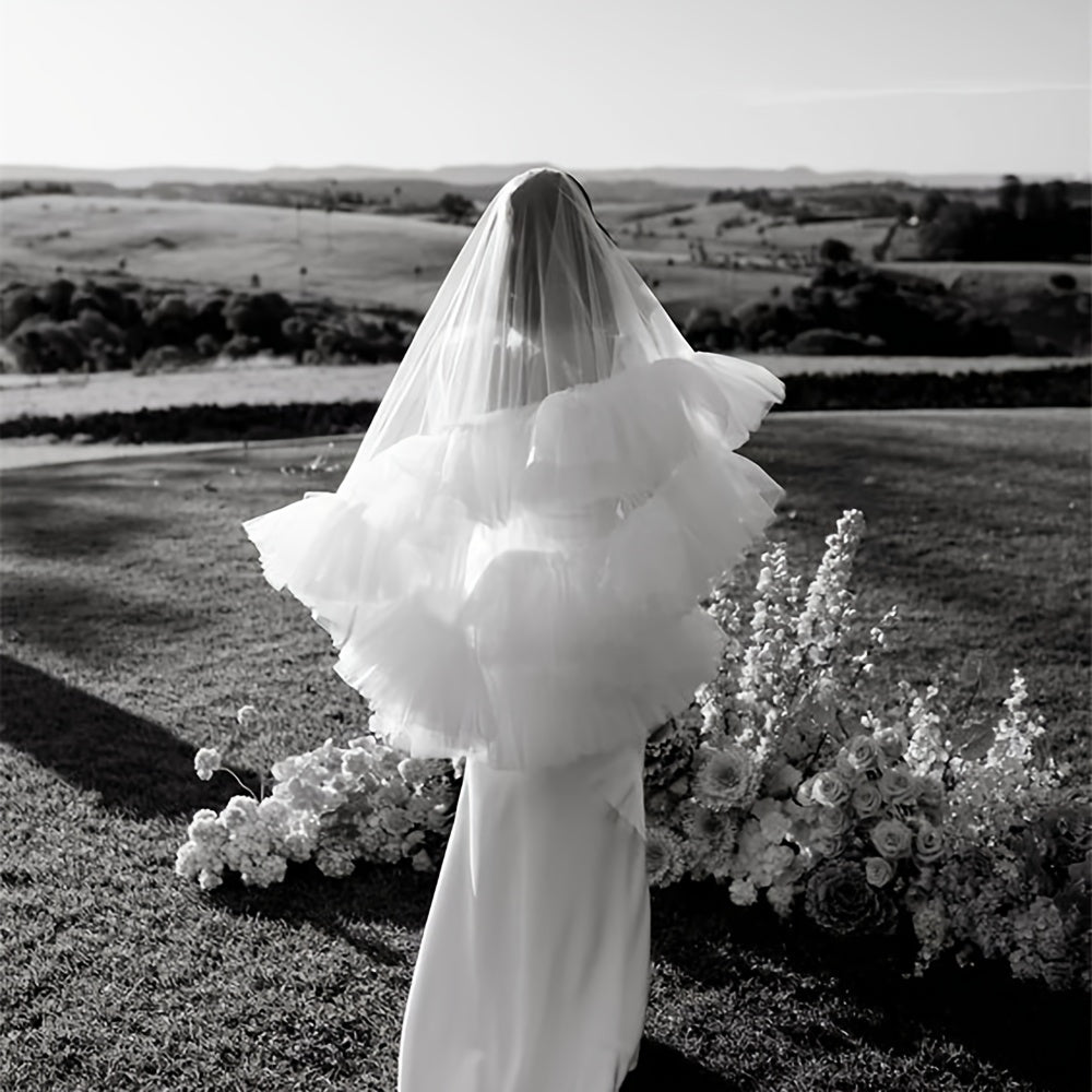 Ruffled Train Bridal Veil & Cascading Skirt