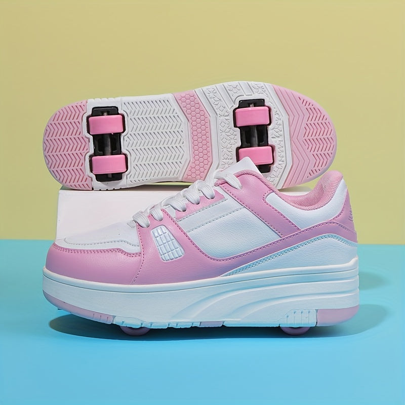 Girl's Block Roller Skates Four Wheel Shoes