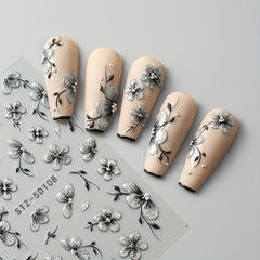 2pcs 5D Floral Nail Art Stickers Set Acrylic Flowers Decals with Glitter