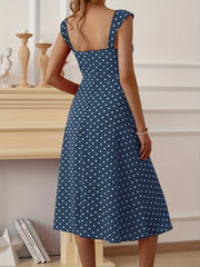 Polka Dot Split Thigh Dress Ruched Thick Strap Sexy Women's Clothing