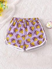 Girls Mushroom Graphic Elastic Waist Sports Casual Shorts