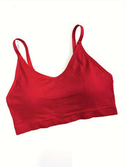Sports Bra Seamless Ribbed with Removable Pads High Stretch Bra