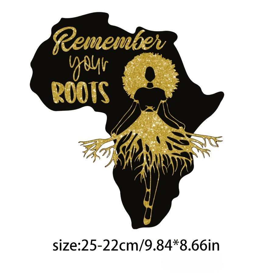 Afro Lady Roots Iron-On Transfer For Clothing - Golden