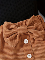 Baby Girl's Crew Neck Top & Elastic Khaki Skirt Set
