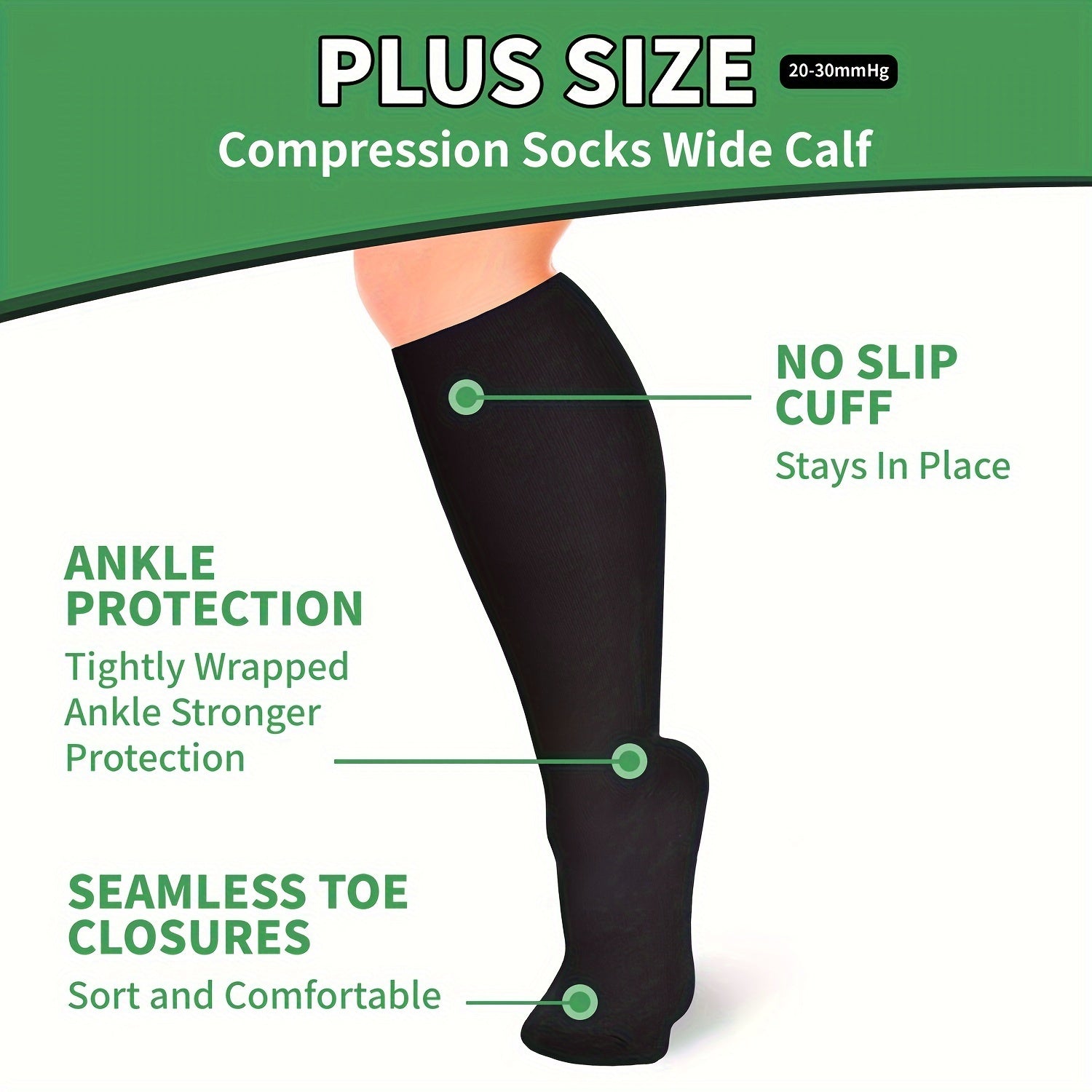 Sporty Calf Socks Women's Plus Solid Soft & Comfort Ankle Compression Socks