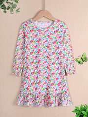 Girl's Cartoon Animal Print Nightgown Long Sleeve Nightdress