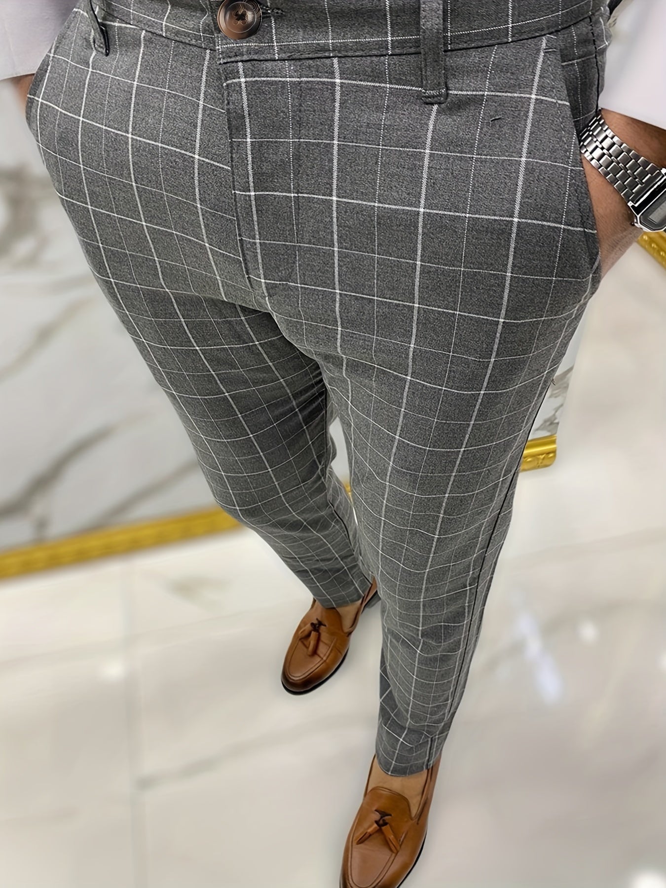 Men's Plaid Striped Slim Fit Trousers