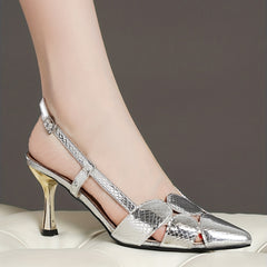 Crocodile Pattern Stiletto Heels Pointed Toe Slingback Pumps