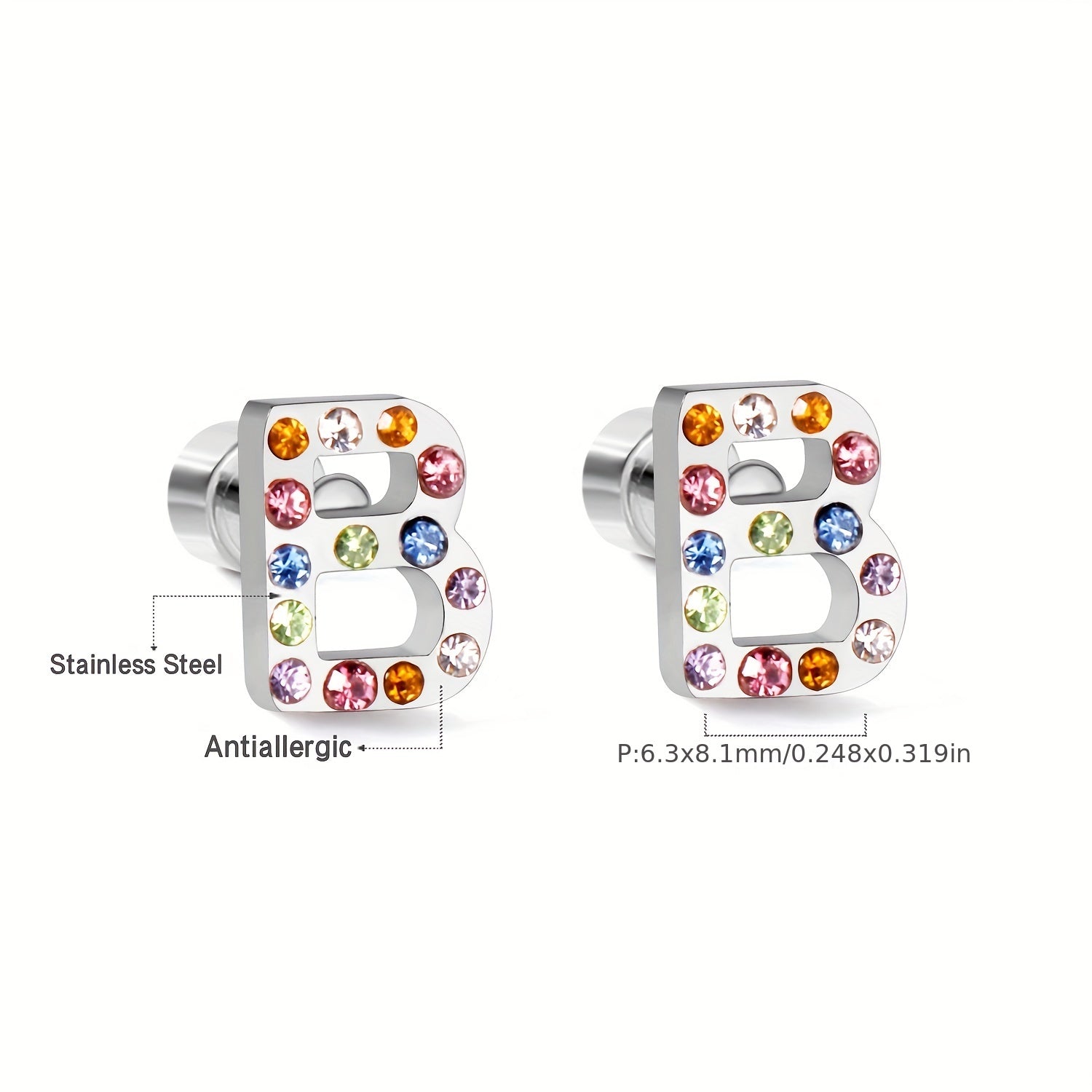 Colorful Rhinestone Letter Stud Earrings Initial A Minimalist Jewelry Gift