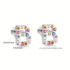 Colorful Rhinestone Letter Stud Earrings Initial A Minimalist Jewelry Gift