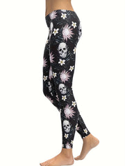 Women's Skull & Flower Leggings for Yoga & Fitness