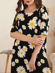 Flower Print NightDress Short Sleeve Pajama Dress Women's Sleepwear