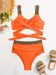 Golden Seam High Waist Crochet Bikini Set