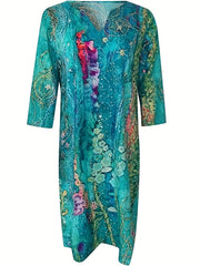 Floral Print V Neck Casual Short Sleeve Dress Spring & Summer