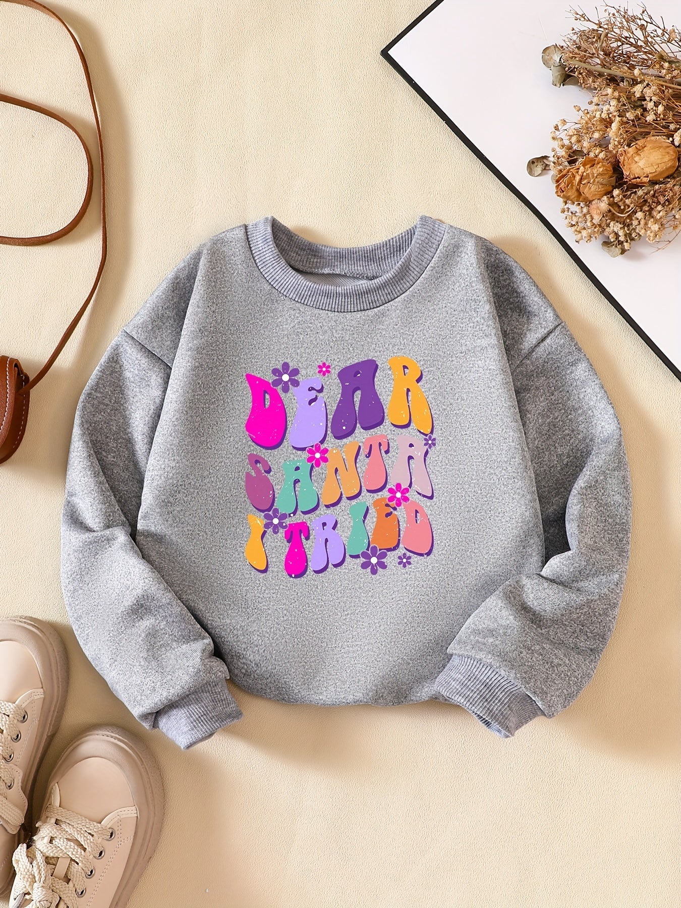 Girls' DEAR SANTA Print Sweatshirt Long Sleeve Pullovers