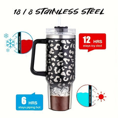 40oz Car Tumbler w/ Handle & Straw Lid Stainless Steel Vacuum Insulated Cup