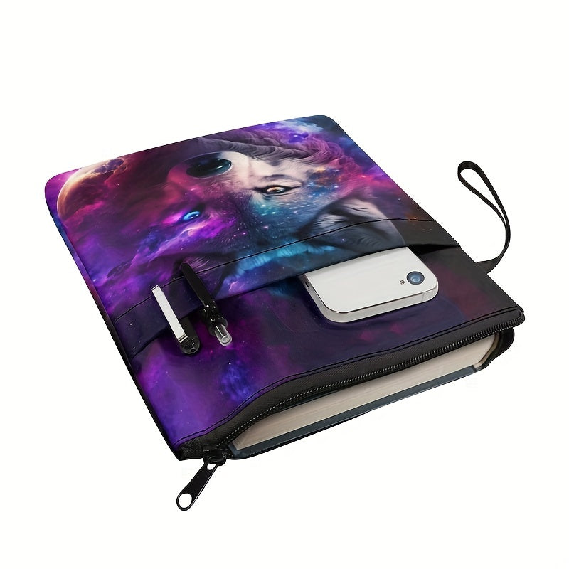 Space Wolf Book Sleeve, Hippie Book Protector Pouch, Hardcover Book Gift