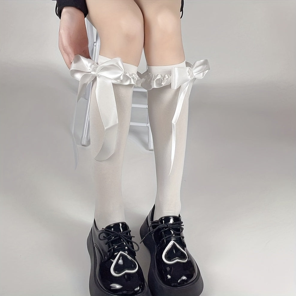 Bow Lace Calf Socks Lolita Knee High Stockings