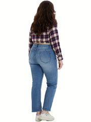 Women's Plus Button Fly High Rise Stretchy Straight Leg Jeans