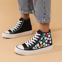 Chunky Canvas High Top Sneakers Lace Up Outdoor Wall