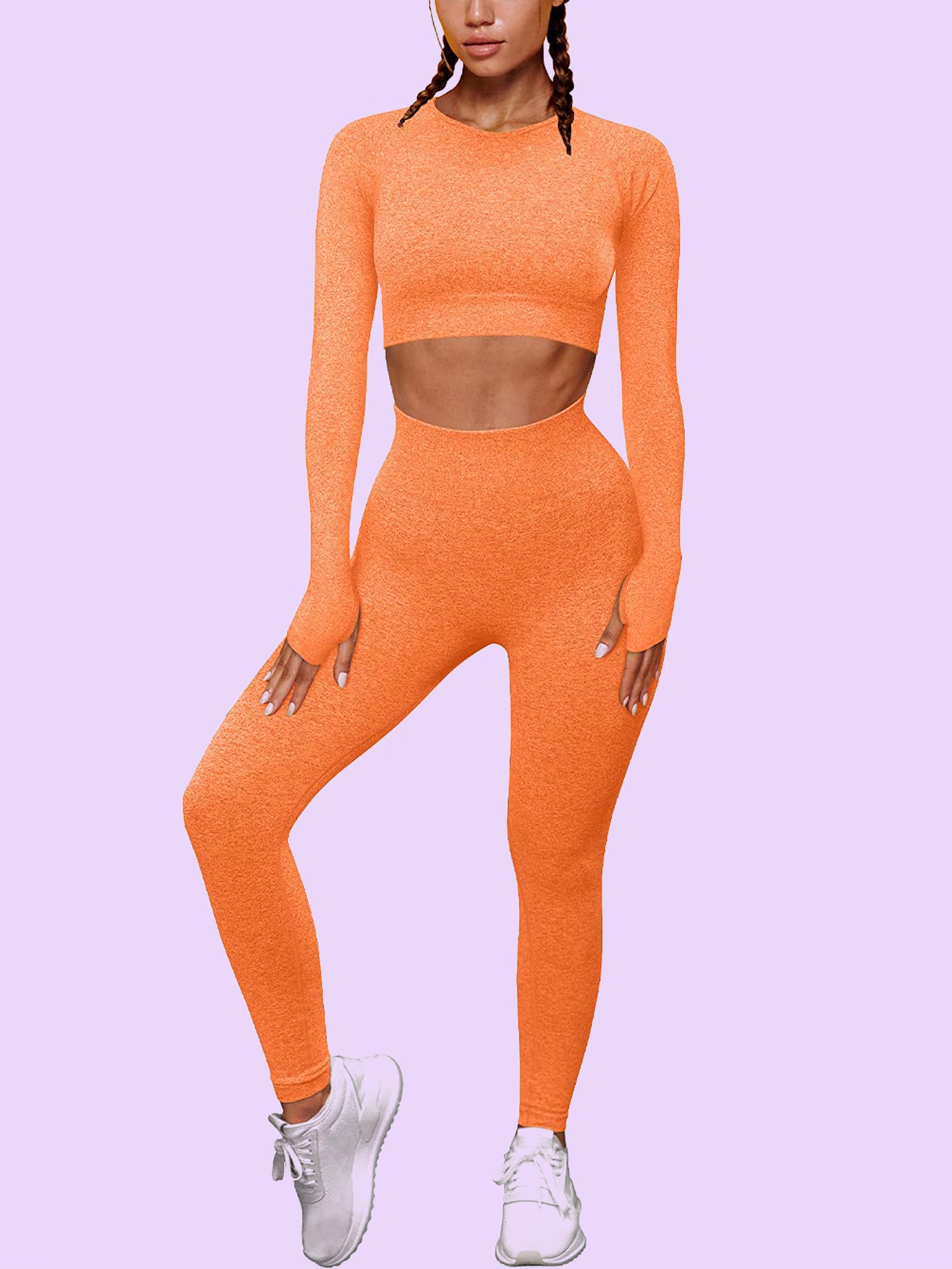 Seamless Workout Set - Long Sleeve Crop Top & High Waisted Leggings