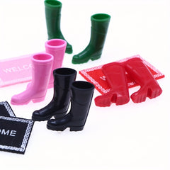 2pcs Dollhouse Mini Rain Shoes Simulative Rain Boots Scene Gardening Shoes