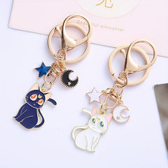 Anime Keychain for Girls, 12 Cat Moon and Pentagram Designs