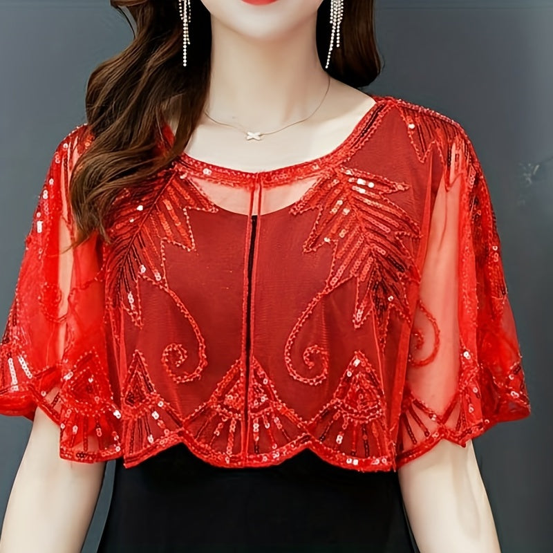 Vintage Flapper Shawl Sequin Beads Ruffles Cape Wrap
