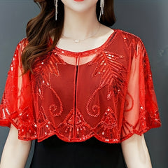 Vintage Flapper Shawl Sequin Beads Ruffles Cape Wrap