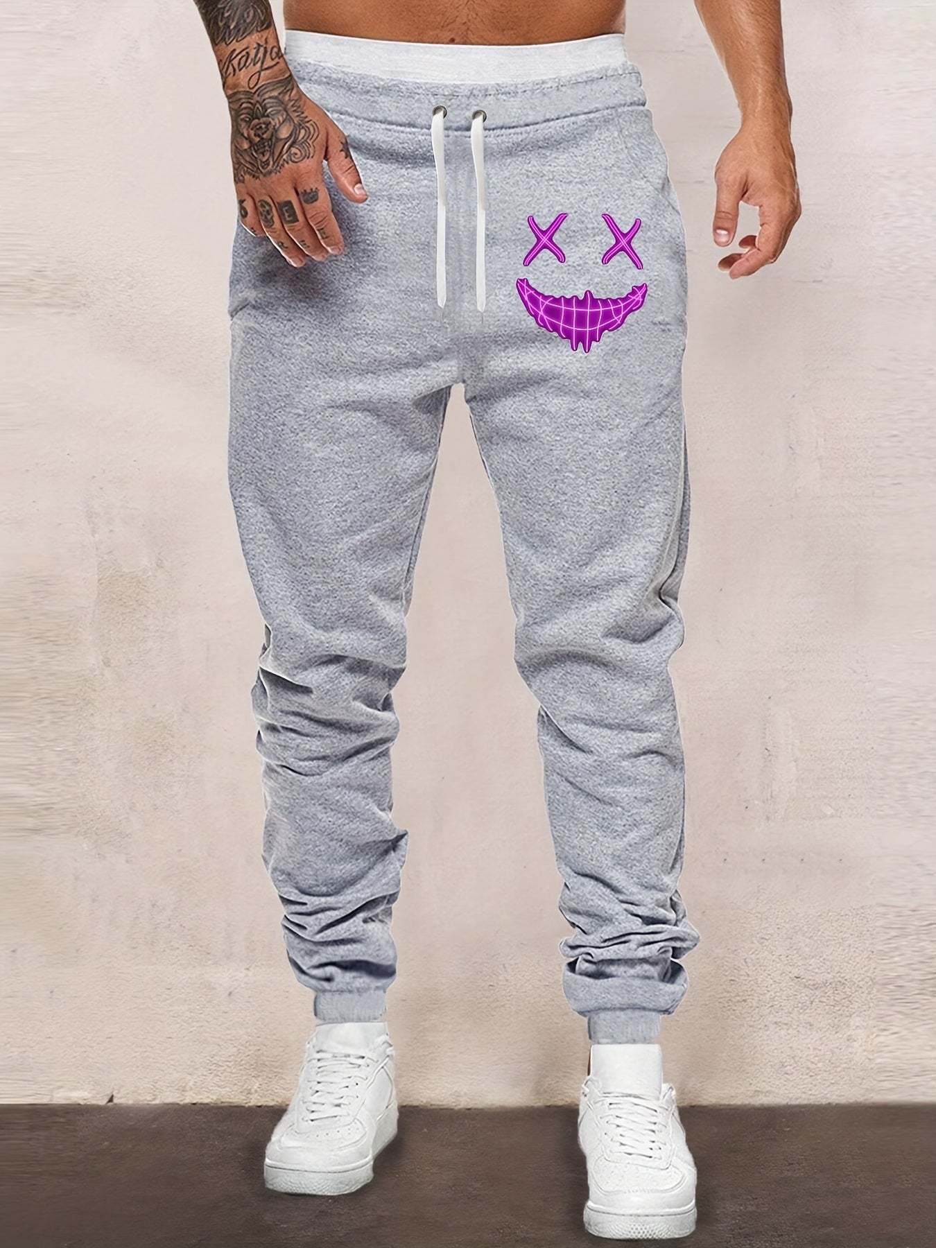 Evil Smile Print Men s Drawstring Sweatpants with Pockets