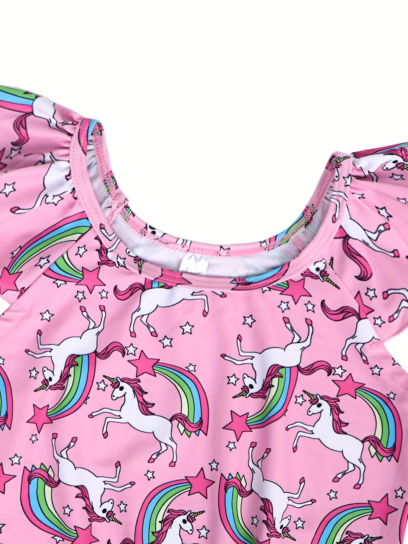 Girls Unicorn Bikini Tankini Swimsuit Ruffle Trim Top & Shorts Set