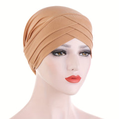 Solid Turban Cap Three Layer Forehead Cross Head Wrap Beanie