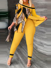Leopard & Paisley One Shoulder Top & Leggings Set