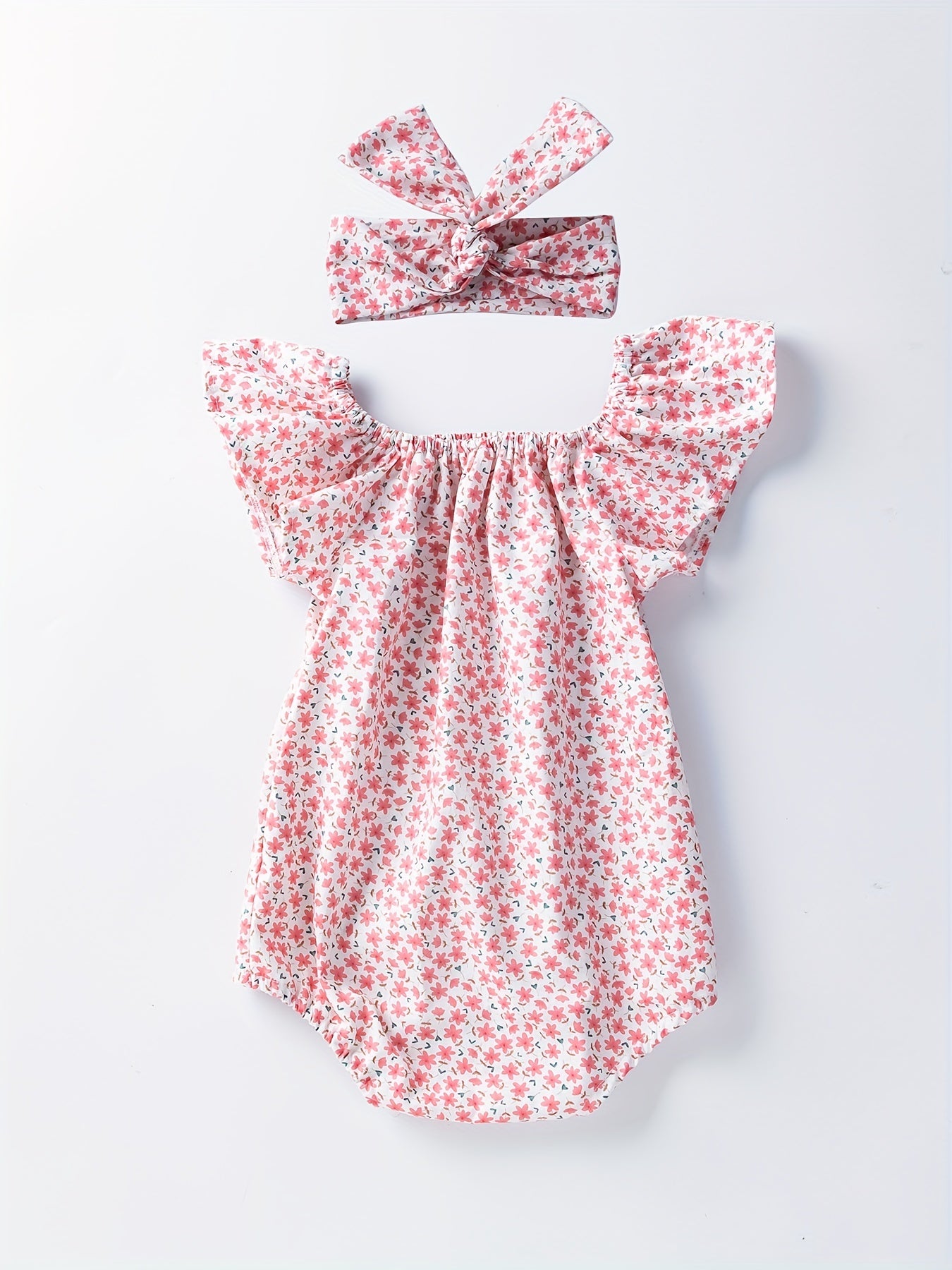 Newborn Infant Floral Romper Bodysuit & Headband for Baby Girls