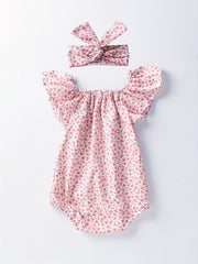 Newborn Infant Floral Romper Bodysuit & Headband for Baby Girls