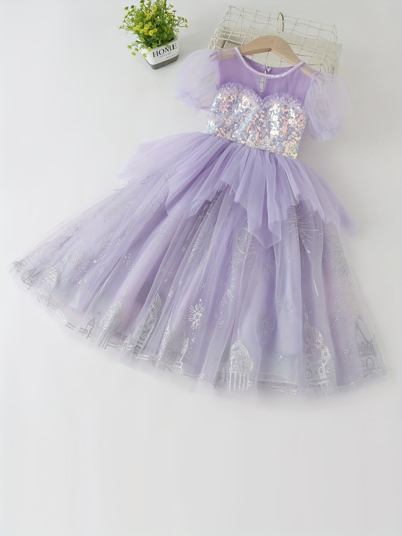 Girl's Princess Dress Tulle Sequin Snowflake Print Dress Halloween Holiday Party