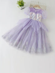 Girl's Princess Dress Tulle Sequin Snowflake Print Dress Halloween Holiday Party